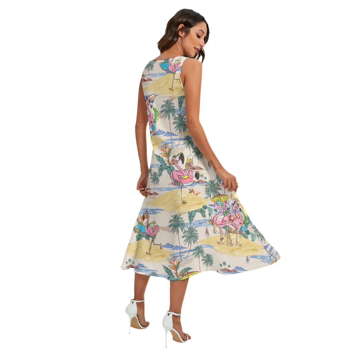 Tropical Flamingo Hawaiian Summer Dress With Pocket
