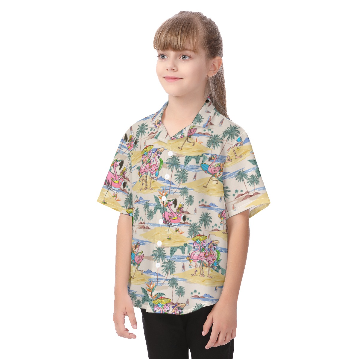 Cute Flamingo Tropical Kid's Hawaiian Shirt