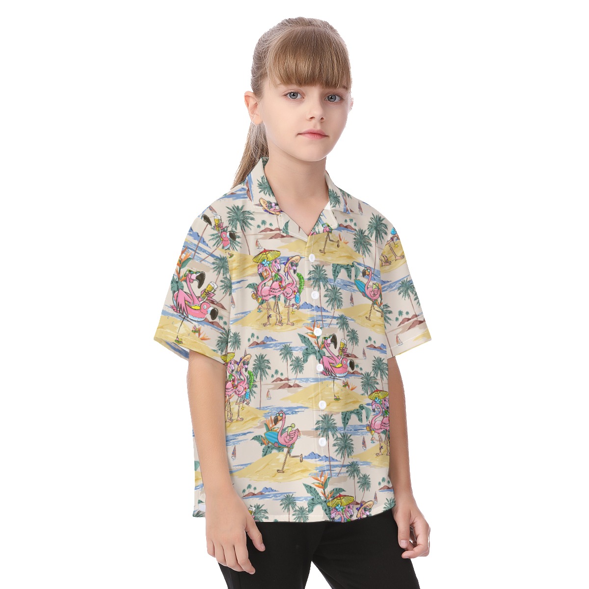 Cute Flamingo Tropical Kid's Hawaiian Shirt