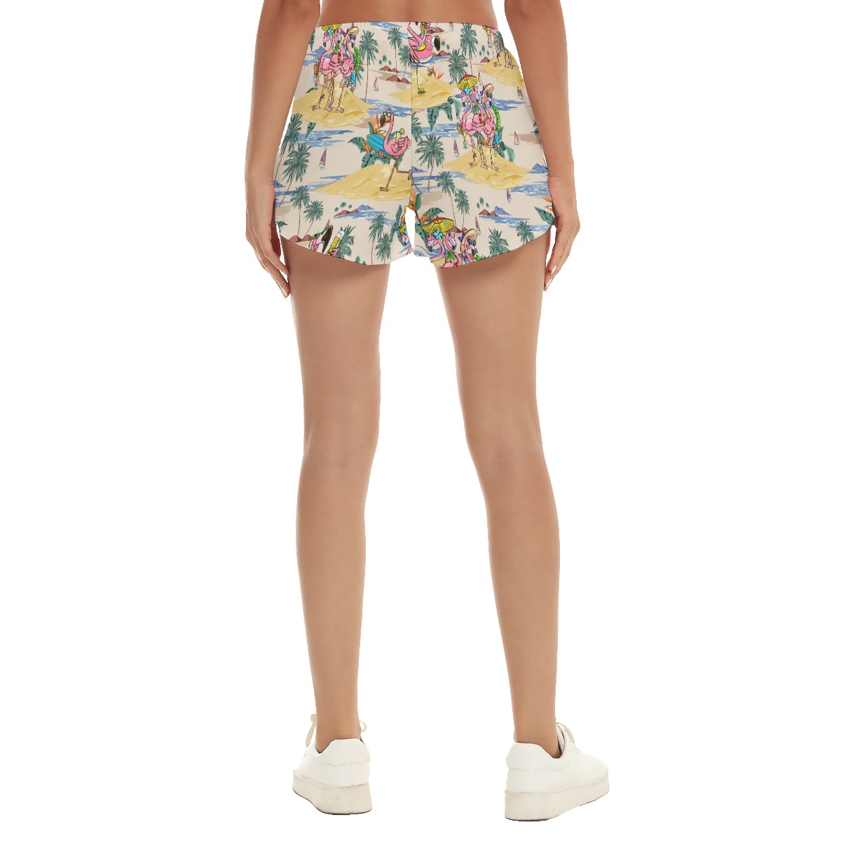 Tropical Flamingo On Beach Summer Hawaiian Shorts For Women