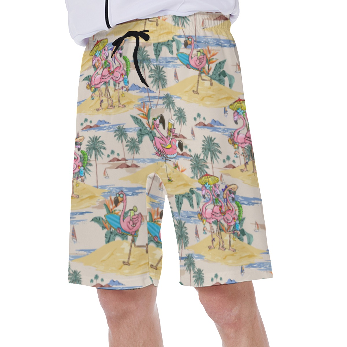 Tropical Flamingo Hawaiian Swim Trunks For Summer Vacation