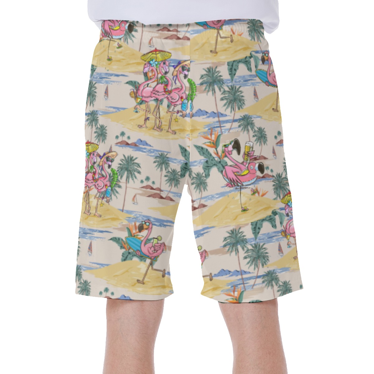 Tropical Flamingo Hawaiian Swim Trunks For Summer Vacation