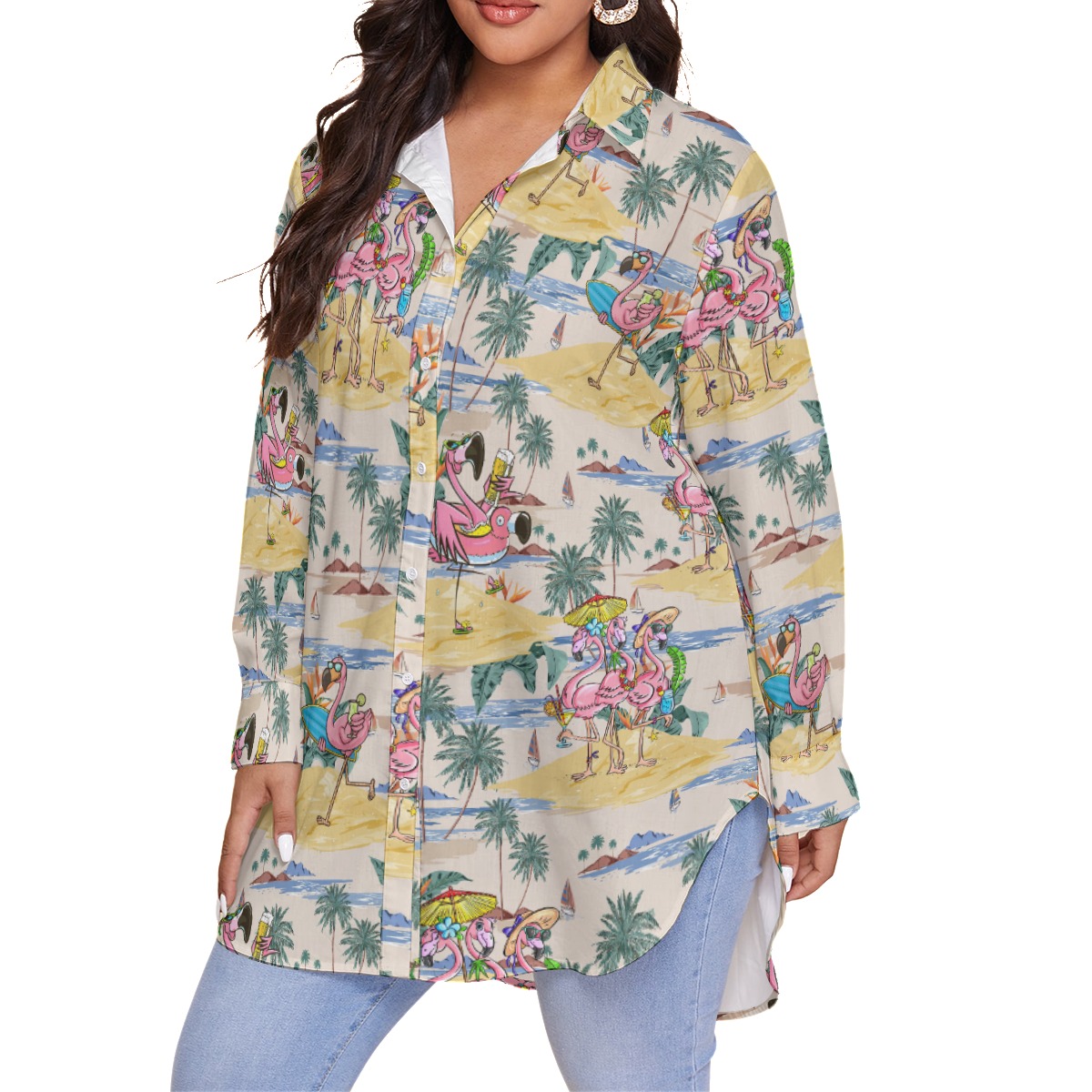 Tropical Flamingo Funny Hawaiian Plus Size Shirt For Women