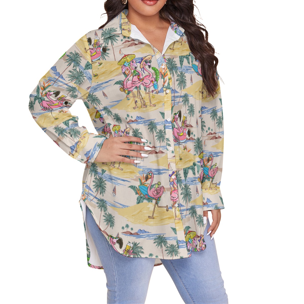 Tropical Flamingo Funny Hawaiian Plus Size Shirt For Women