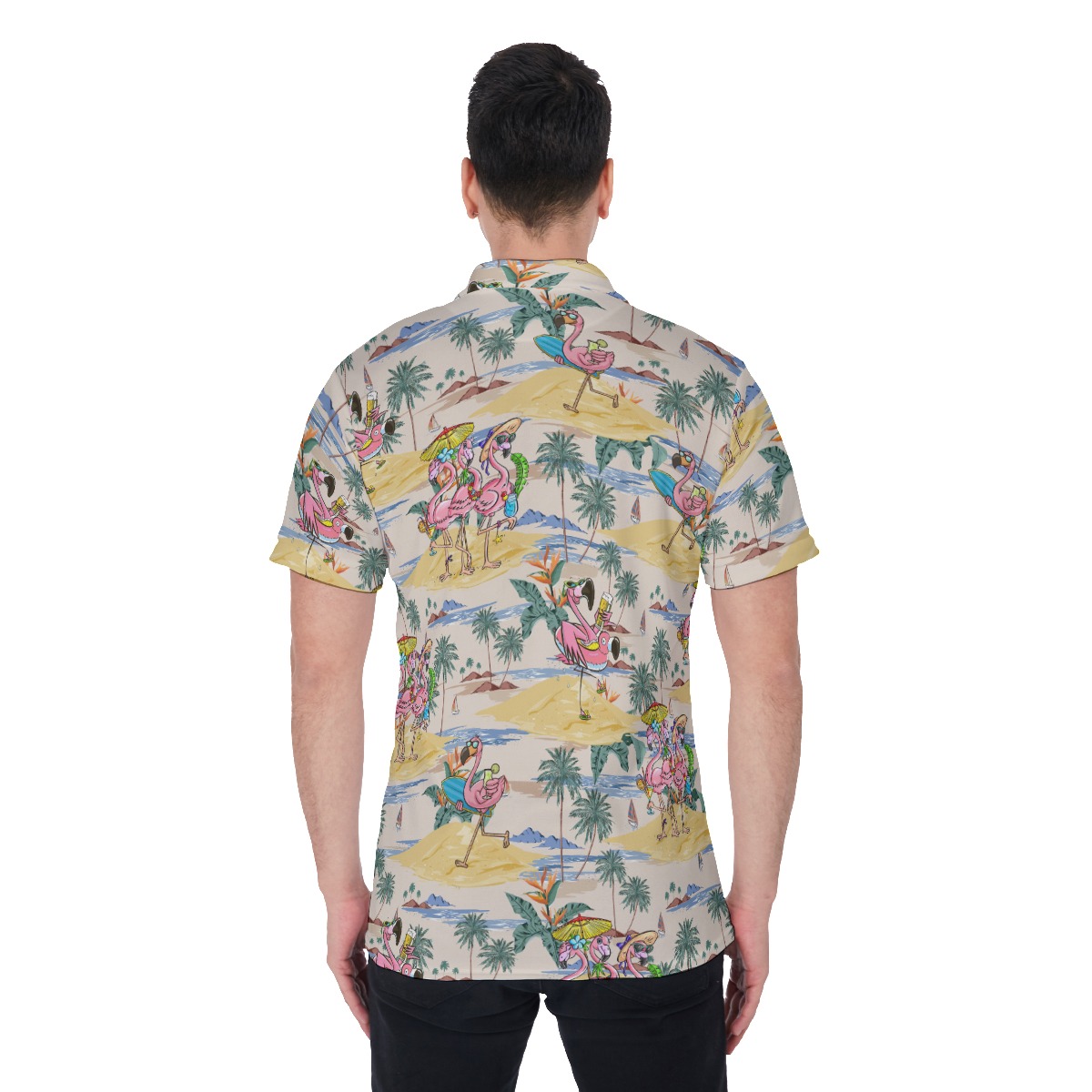 Funny Tropical Flamingo Hawaiian Polo Shirt