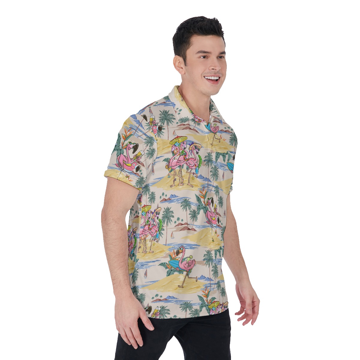 Funny Tropical Flamingo Hawaiian Polo Shirt