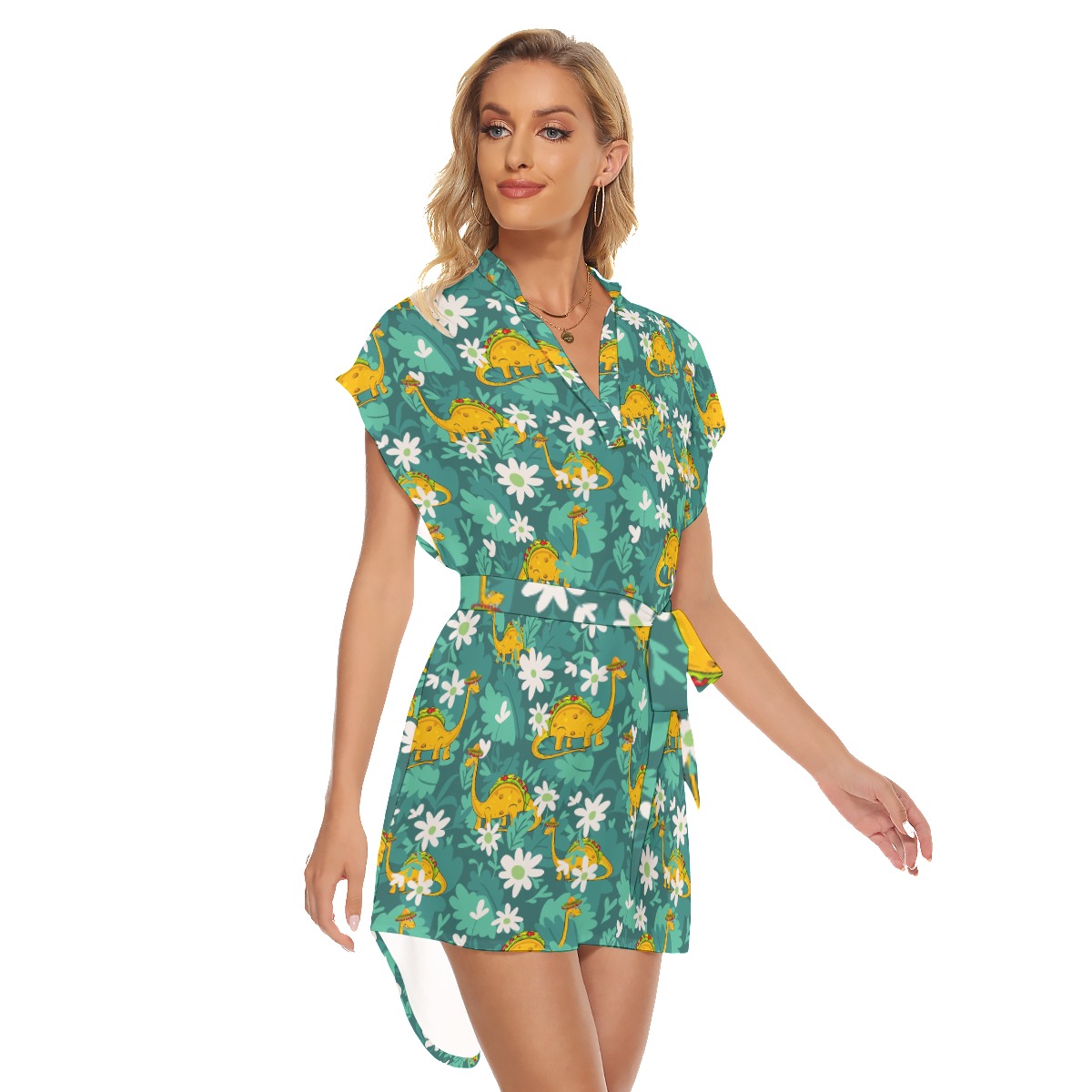 Dinosaurua Hawaiian Dress With Belt For Women
