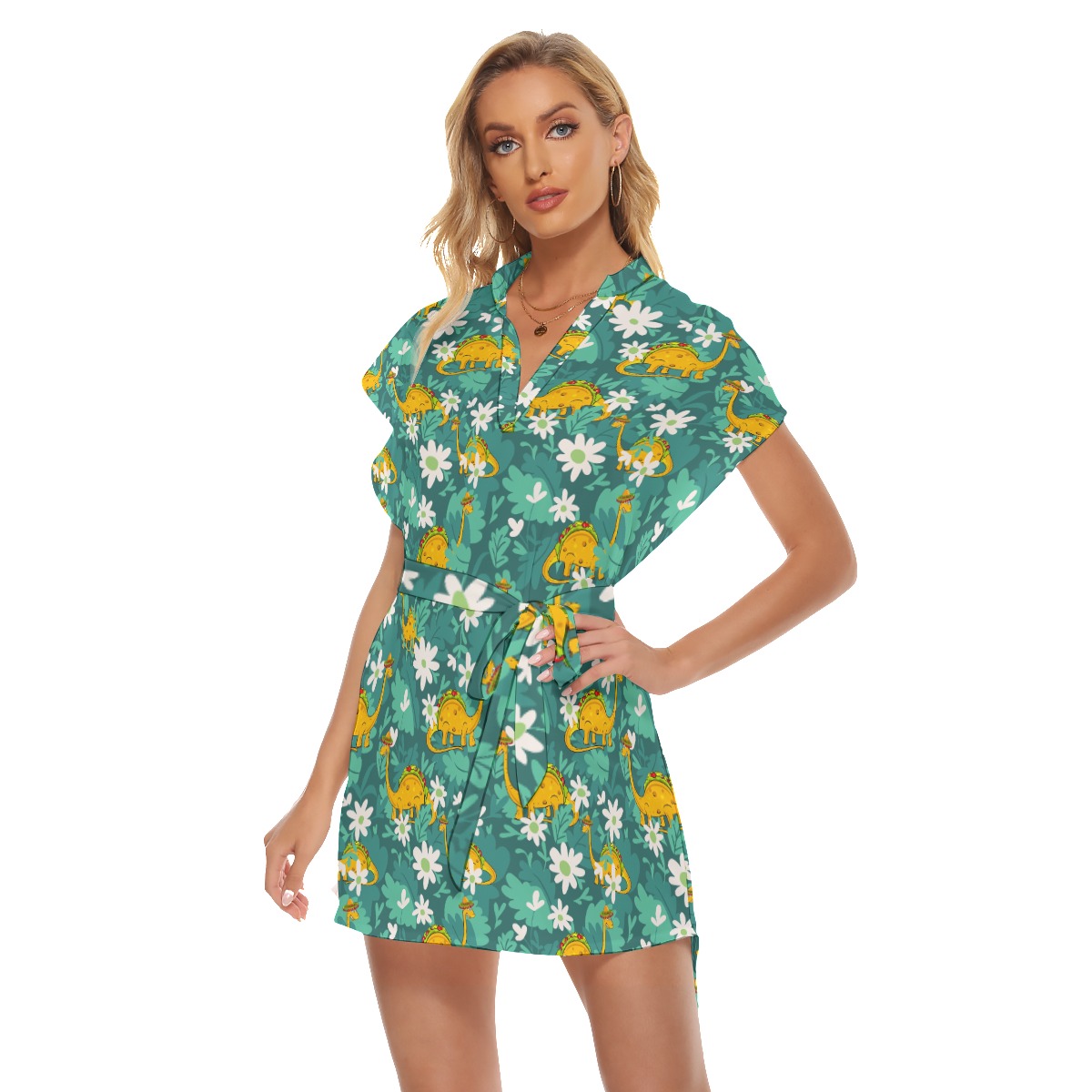 Dinosaurua Hawaiian Dress With Belt For Women