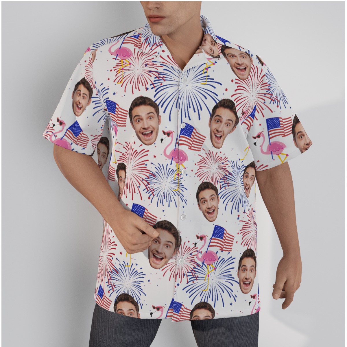 Flamingo Patriotic Custom Face Hawaiian Shirt - variant image 1