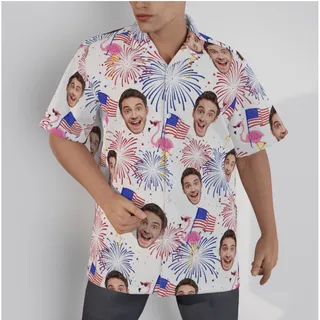 Flamingo Patriotic Custom Face Hawaiian Shirt