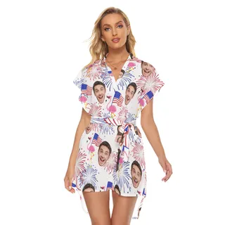 Patriotic Flamingo Custom Face Hawaiian Dress With Belt