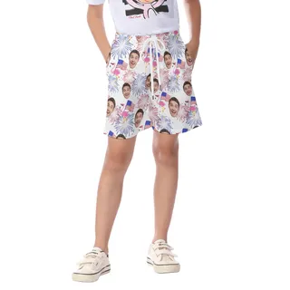 Custom Face Patriotic Flamingo Beach Shorts For Kids
