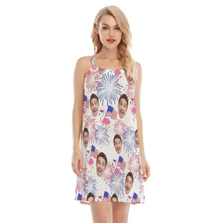 Flamingo Patriotic Custom Face Aloha Cami Dress For Women