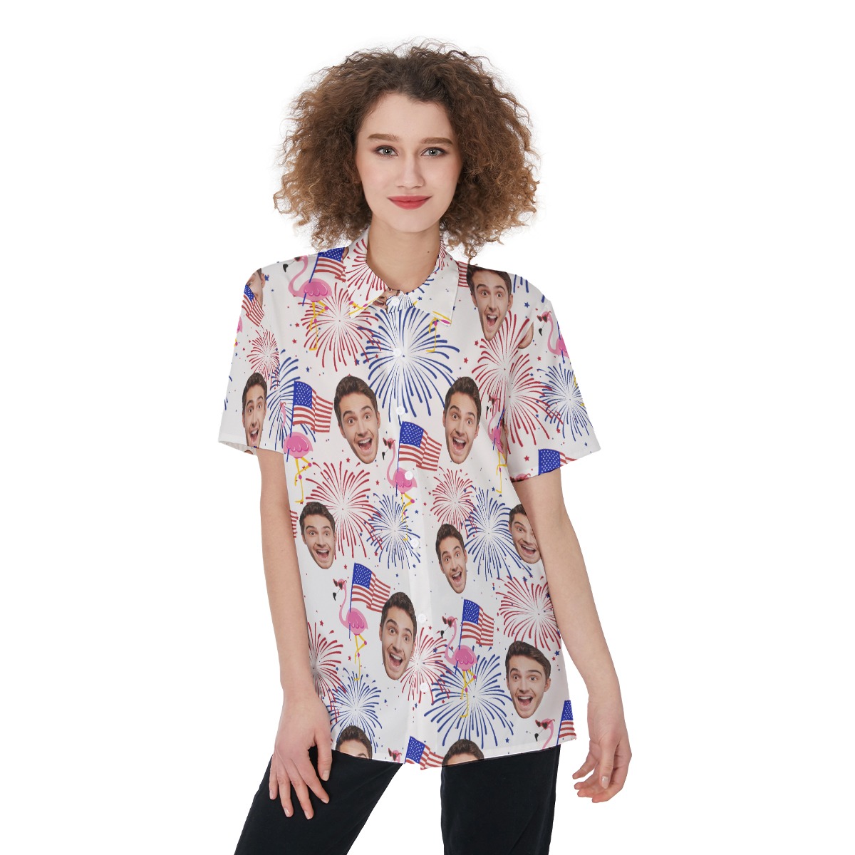 Funny Flamingo Patriotic Custom Face Hawaiian Shirt For Women - variant image 1