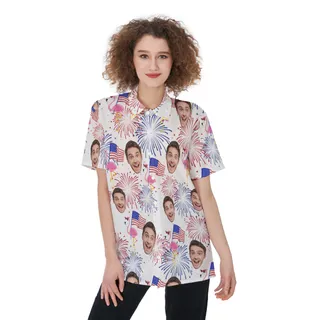 Funny Flamingo Patriotic Custom Face Hawaiian Shirt For Women