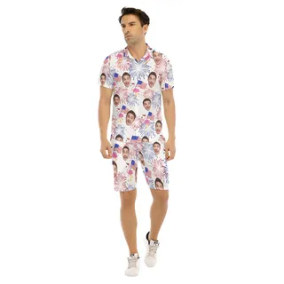 Set Custom Face Patriotic Flamingo Hawaiian Shirt And Shorts For Men