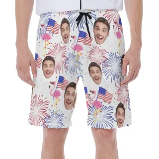 Funny Custom Face Flamingo Patriotic Hawaiian Swim Trunks