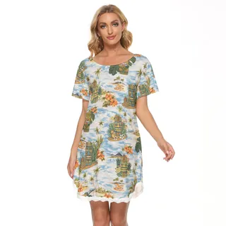 Tiki Tropical Hawaiian Dress With Lace For Summer