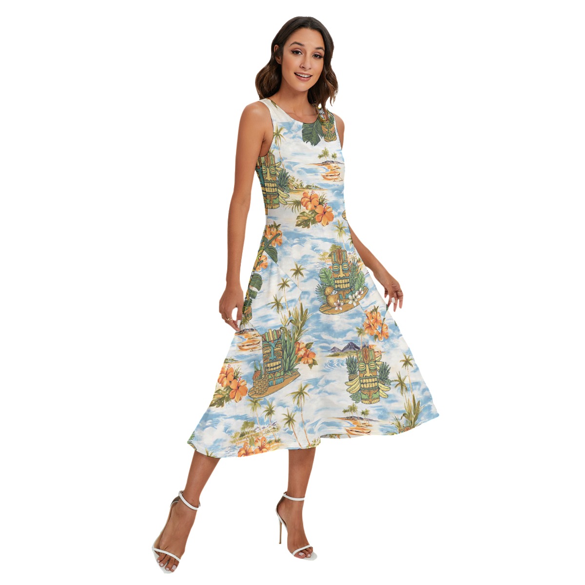 Tropical Tiki Blue Summer Hawaiian Long Dress For Women - variant image 1