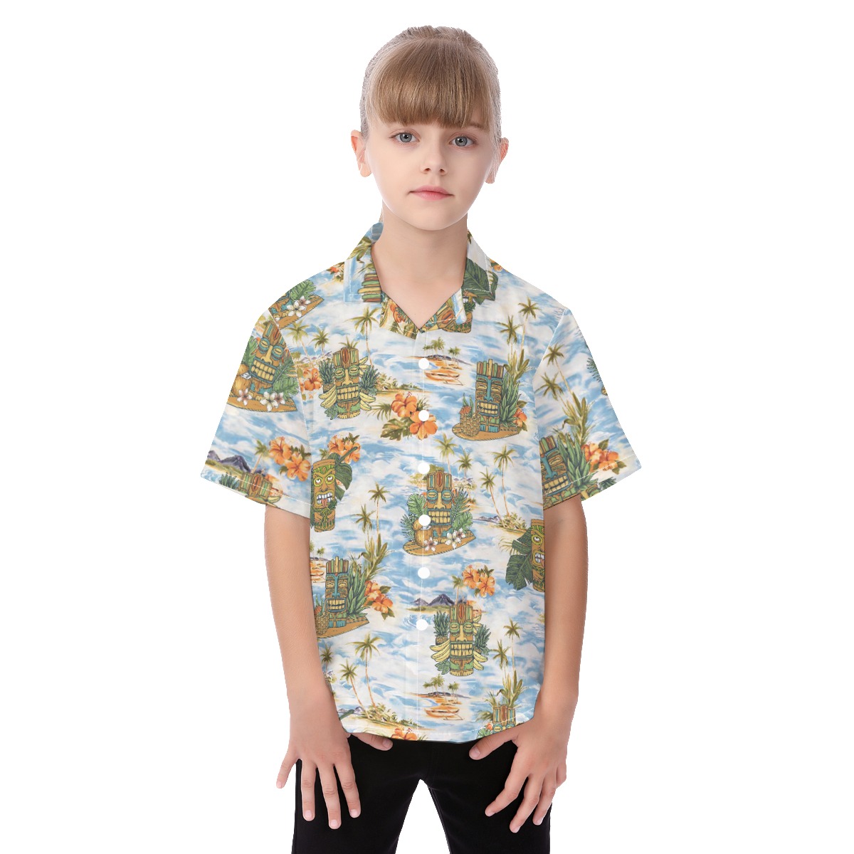 Cute Tropical Tiki Blue Aloha Shirt For Kids - variant image 1