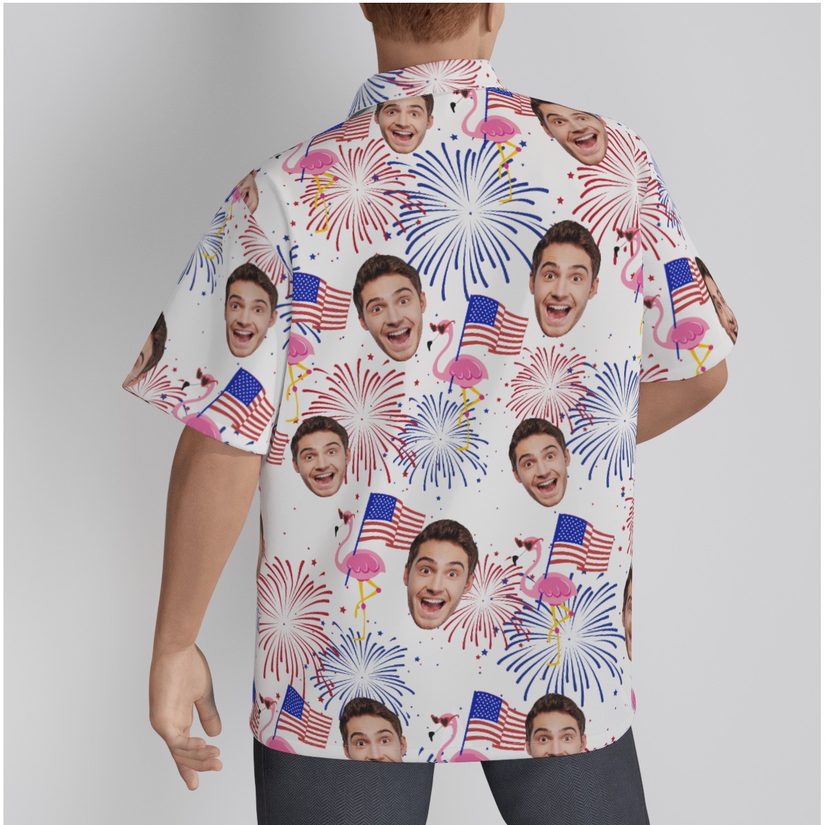 Flamingo Patriotic Custom Face Hawaiian Shirt