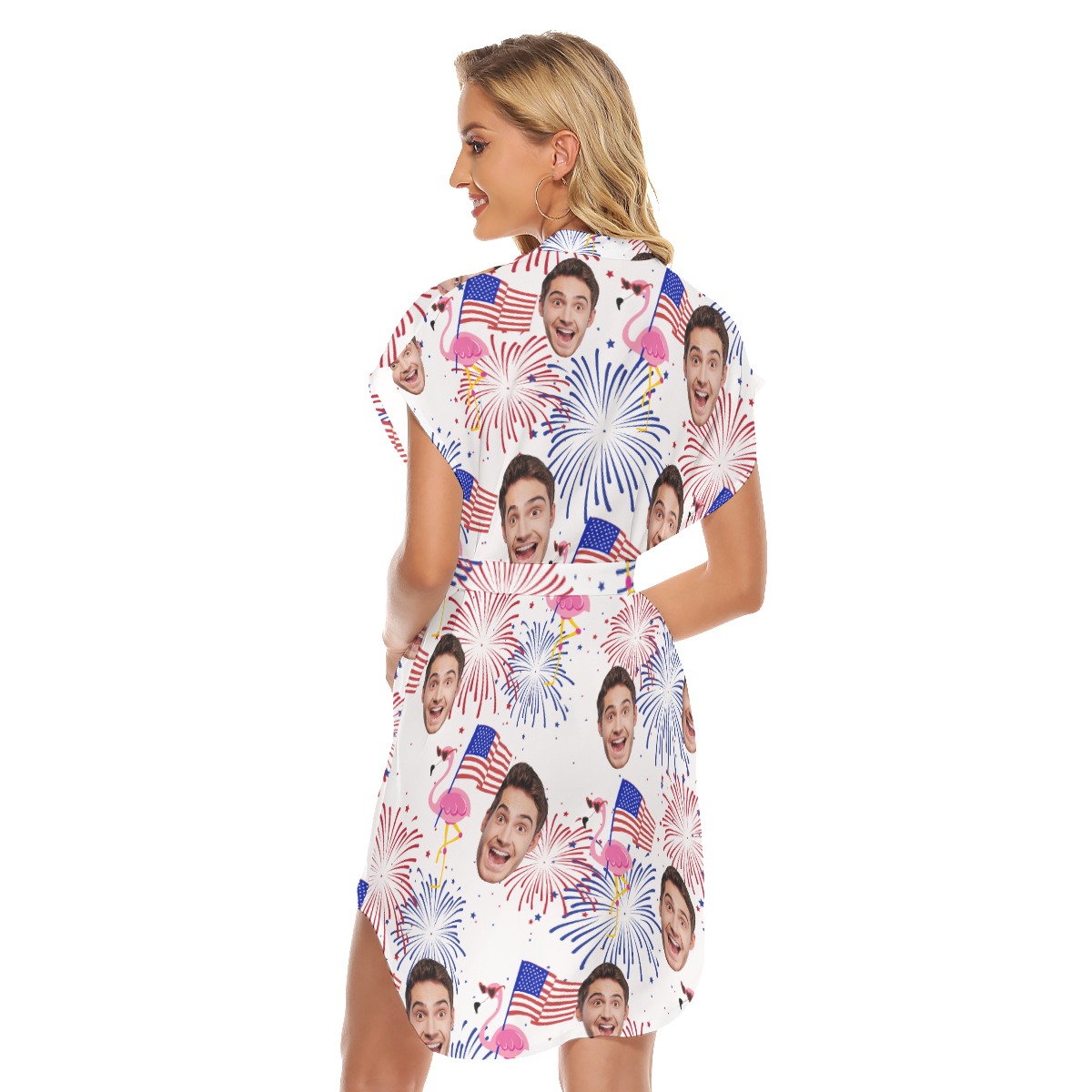 Patriotic Flamingo Custom Face Hawaiian Dress With Belt