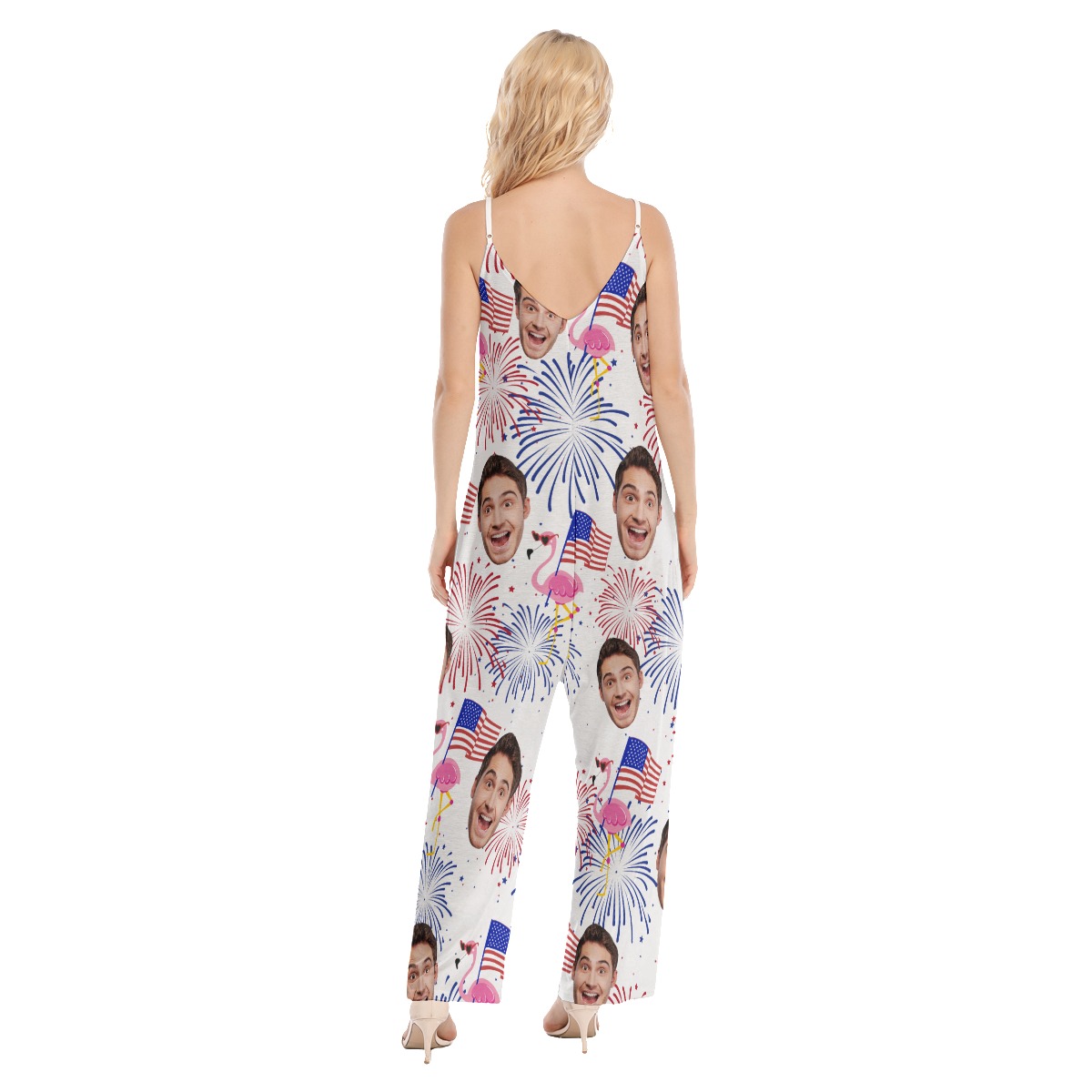 Custom Face Patriotic Flamingo Hawaiian Cami Jumpsuit For Women