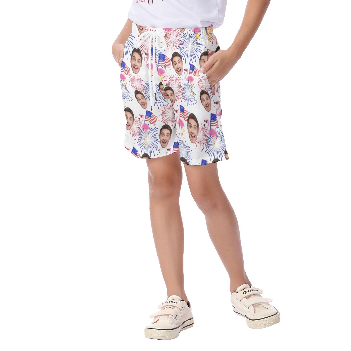 Custom Face Patriotic Flamingo Beach Shorts For Kids