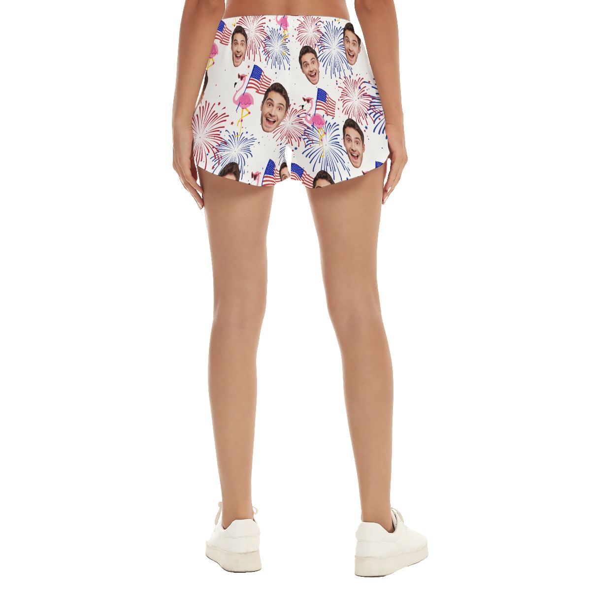 Flamingo Patriotic Custom Face Summer Beach Shorts For Women