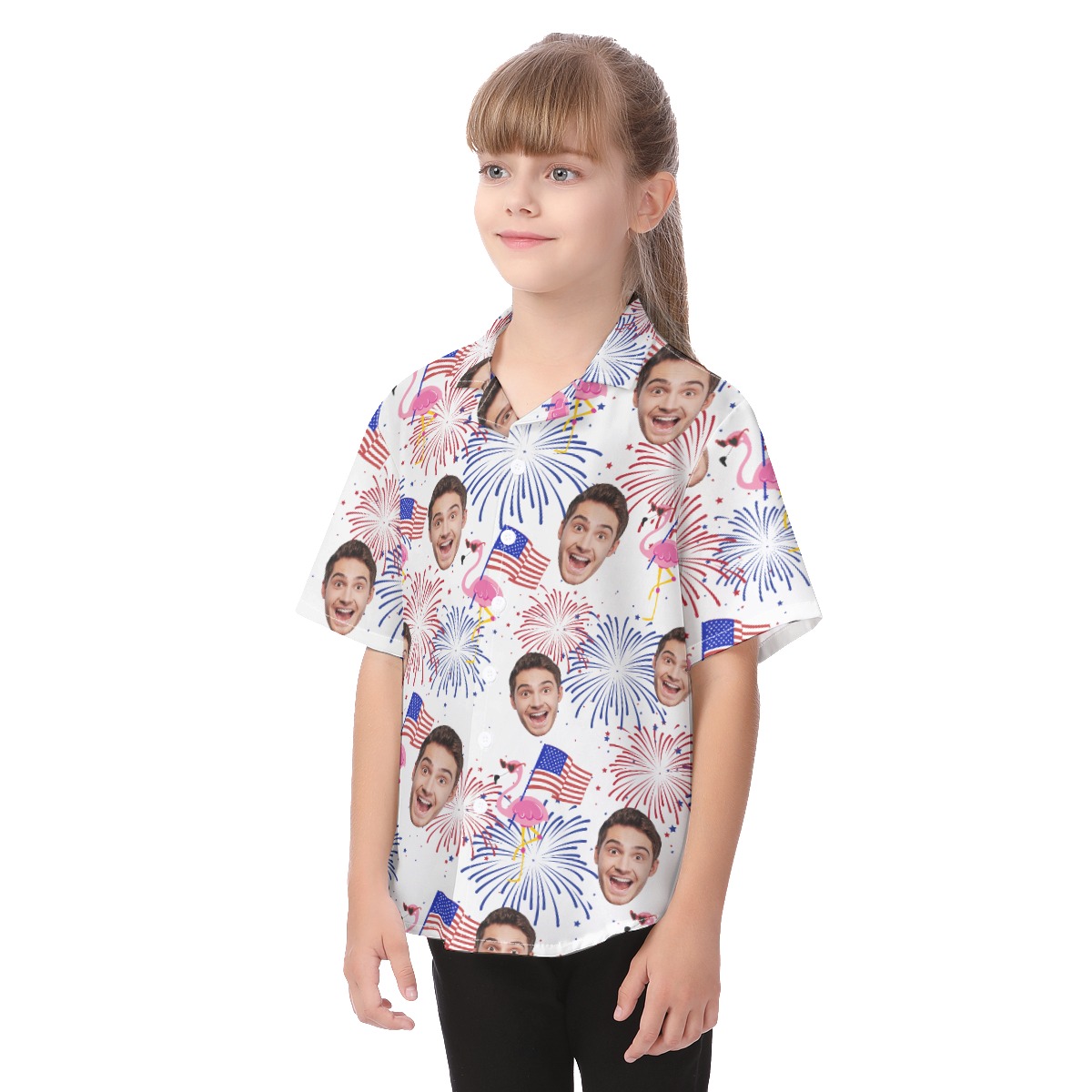 Cute Patriotic Flamingo Custom Face Hawaiian Shirt For Kids