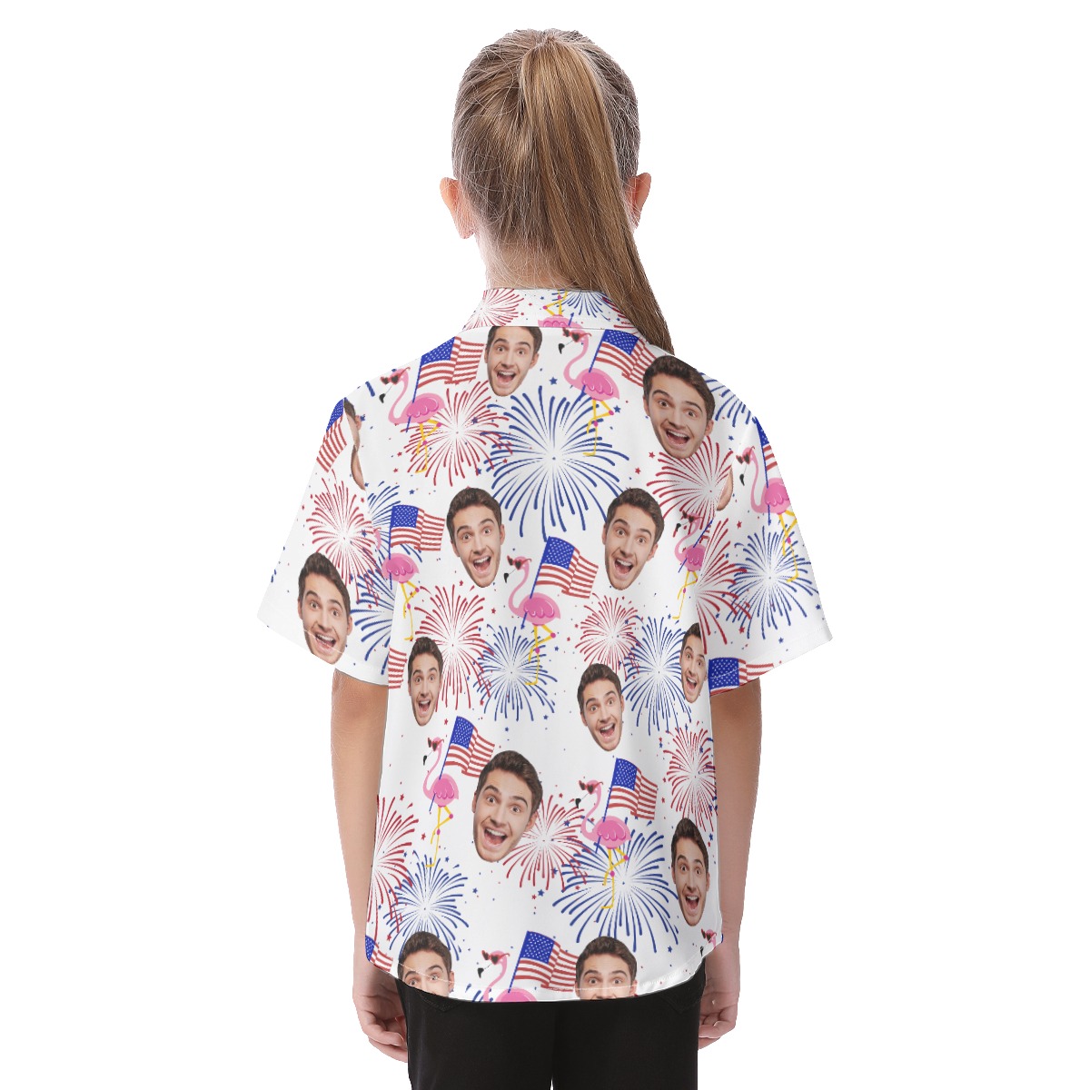 Cute Patriotic Flamingo Custom Face Hawaiian Shirt For Kids