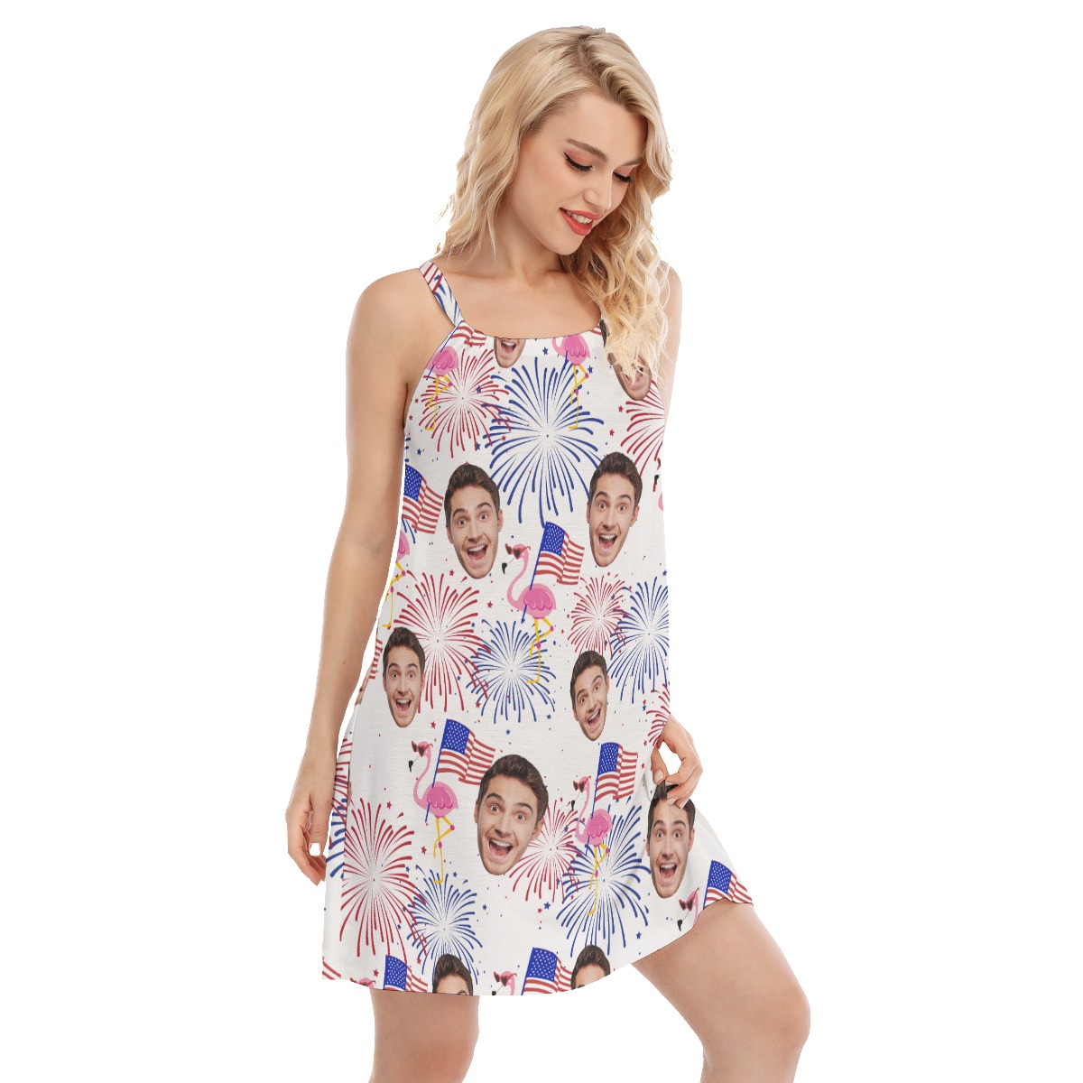 Flamingo Patriotic Custom Face Aloha Cami Dress For Women