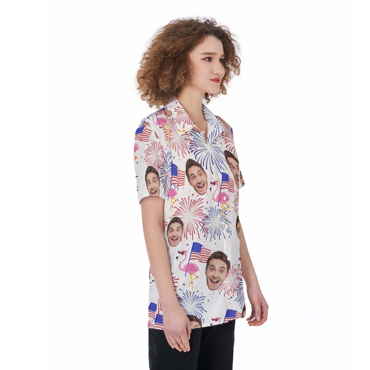 Funny Flamingo Patriotic Custom Face Hawaiian Shirt For Women