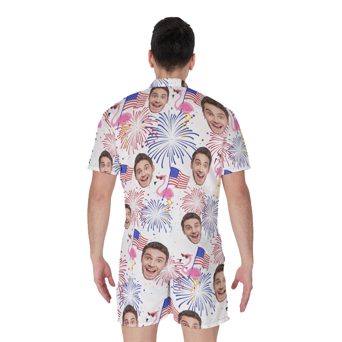 Patriotic Flamingo Custom Face Men's Hawaiian Romper