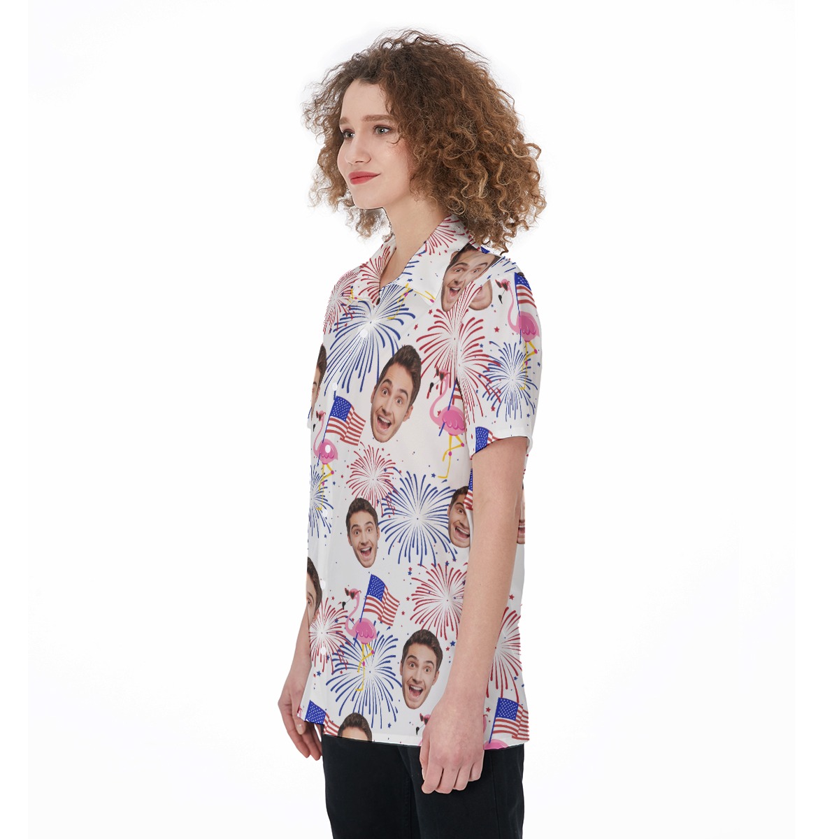 Funny Flamingo Patriotic Custom Face Hawaiian Shirt For Women