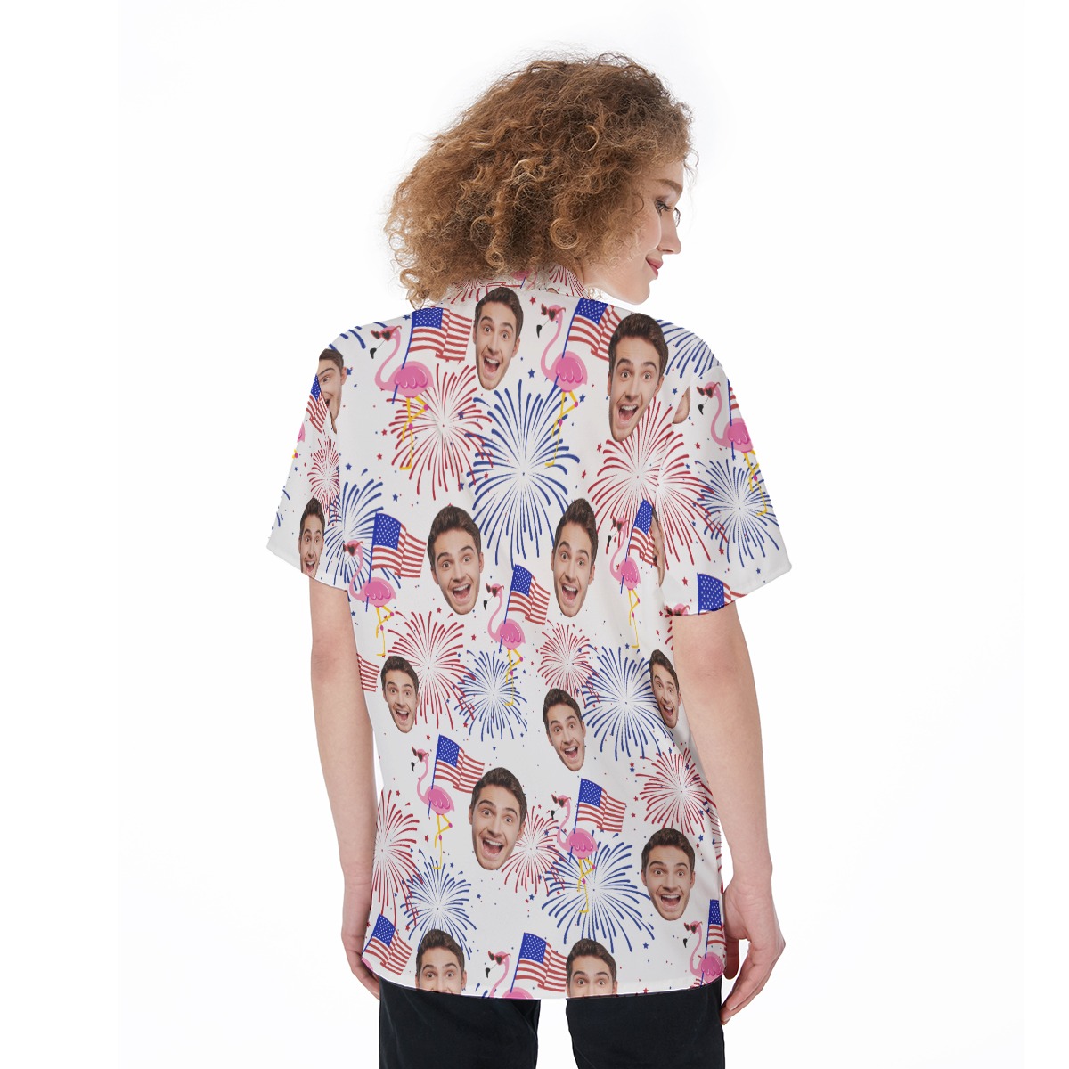 Funny Flamingo Patriotic Custom Face Hawaiian Shirt For Women