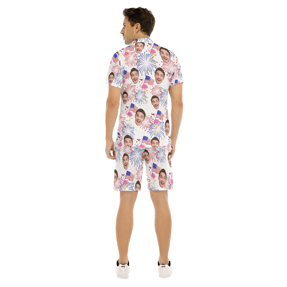 Set Custom Face Patriotic Flamingo Hawaiian Shirt And Shorts For Men