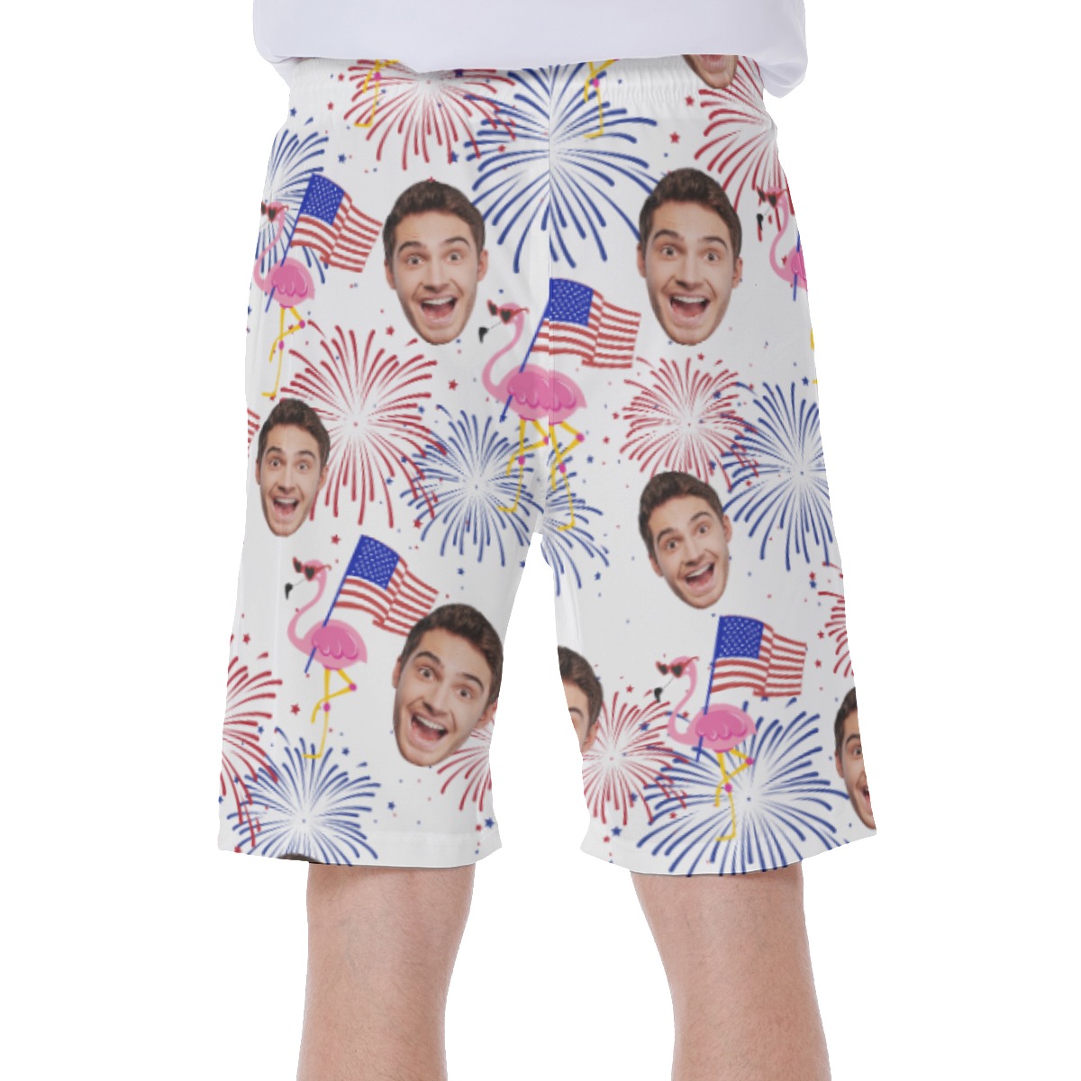 Funny Custom Face Flamingo Patriotic Hawaiian Swim Trunks