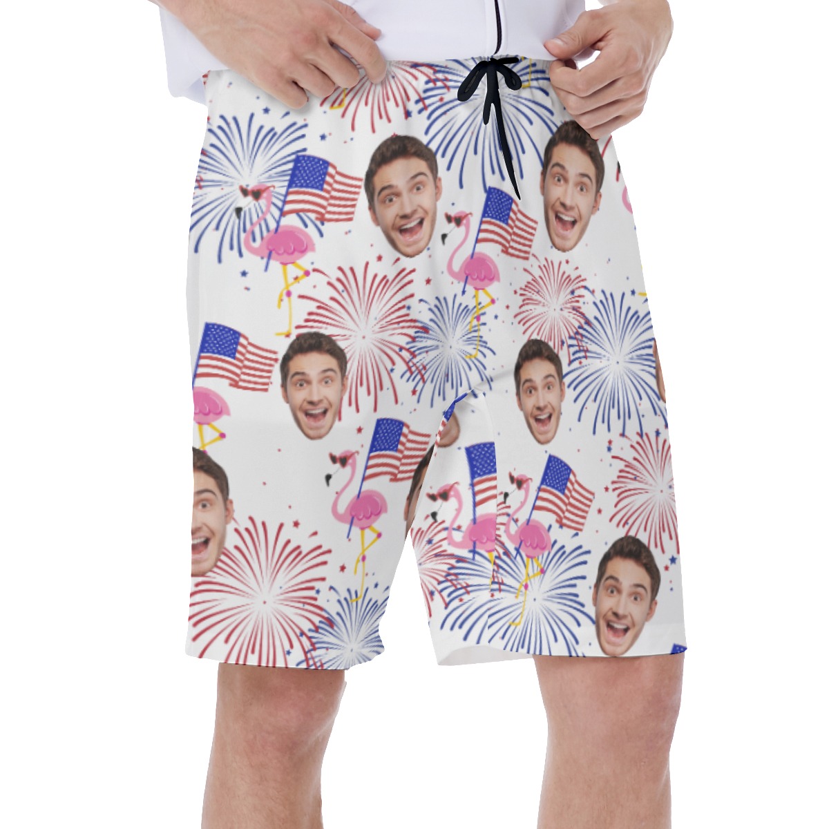 Funny Custom Face Flamingo Patriotic Hawaiian Swim Trunks