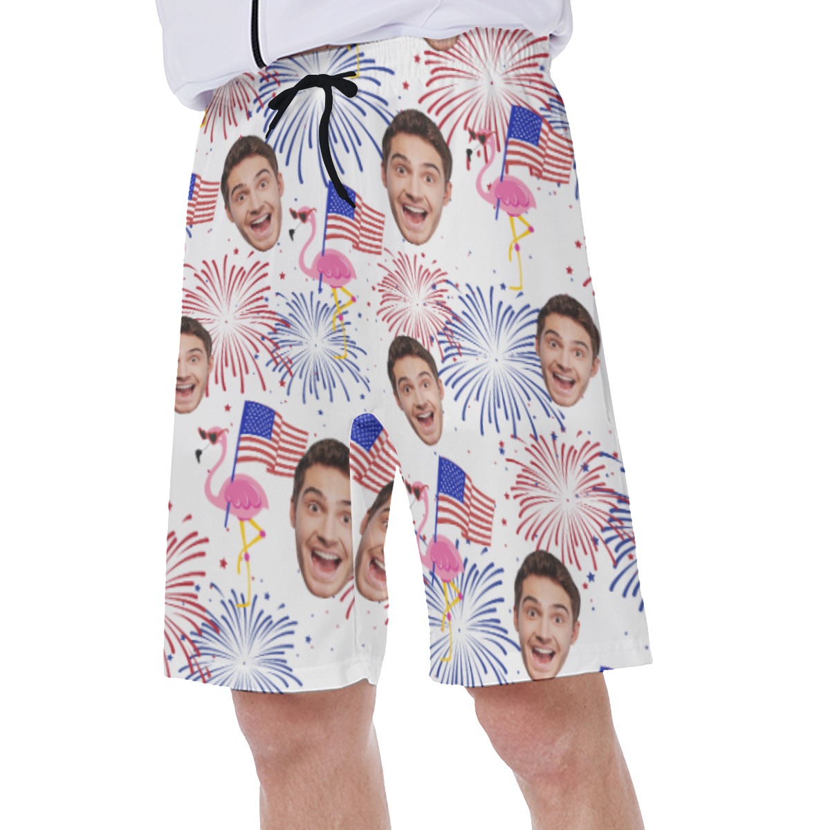 Funny Custom Face Flamingo Patriotic Hawaiian Swim Trunks