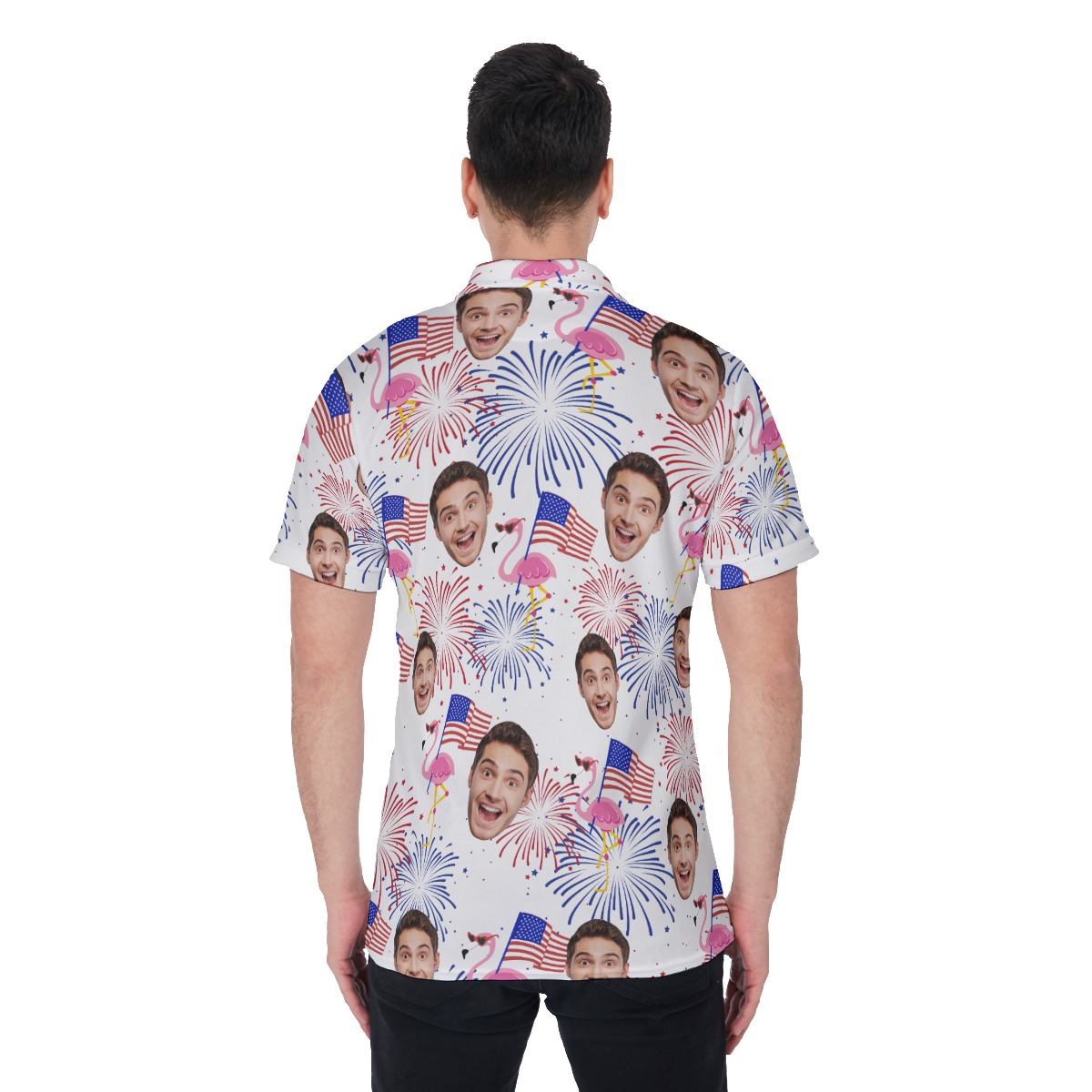 Funny Flamingo Patriotic Custom Face Hawaiian Polo Shirt