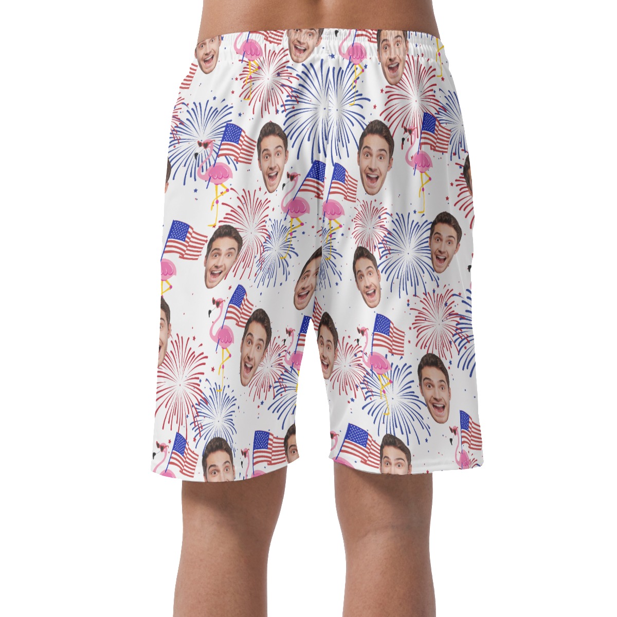 Custom Face Patriotic Flamingo Summer Beach Shorts For Men