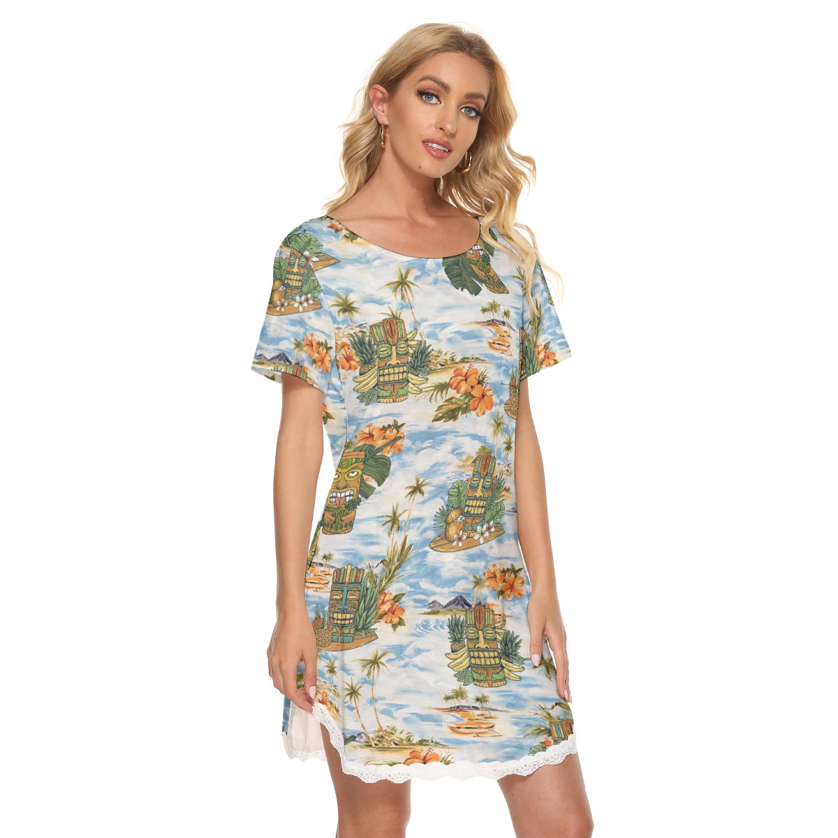 Tiki Tropical Hawaiian Dress With Lace For Summer