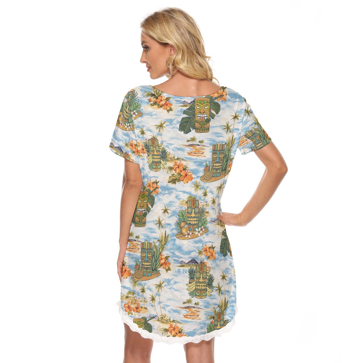 Tiki Tropical Hawaiian Dress With Lace For Summer