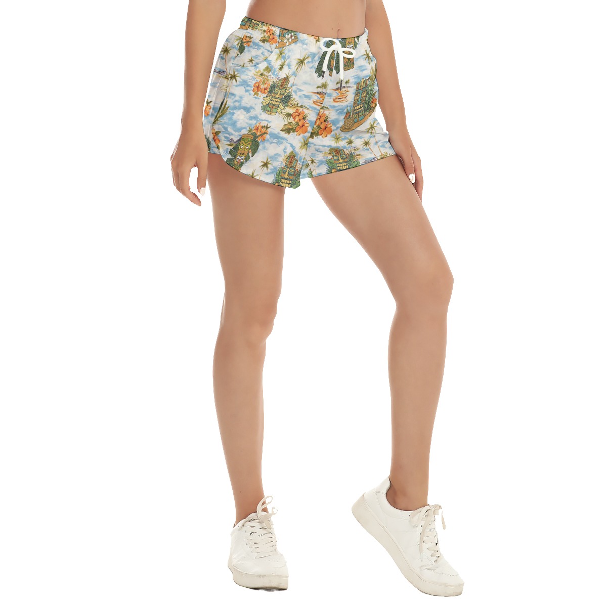 Tropical Tiki Hawaiian Summer Beach Shorts For Women