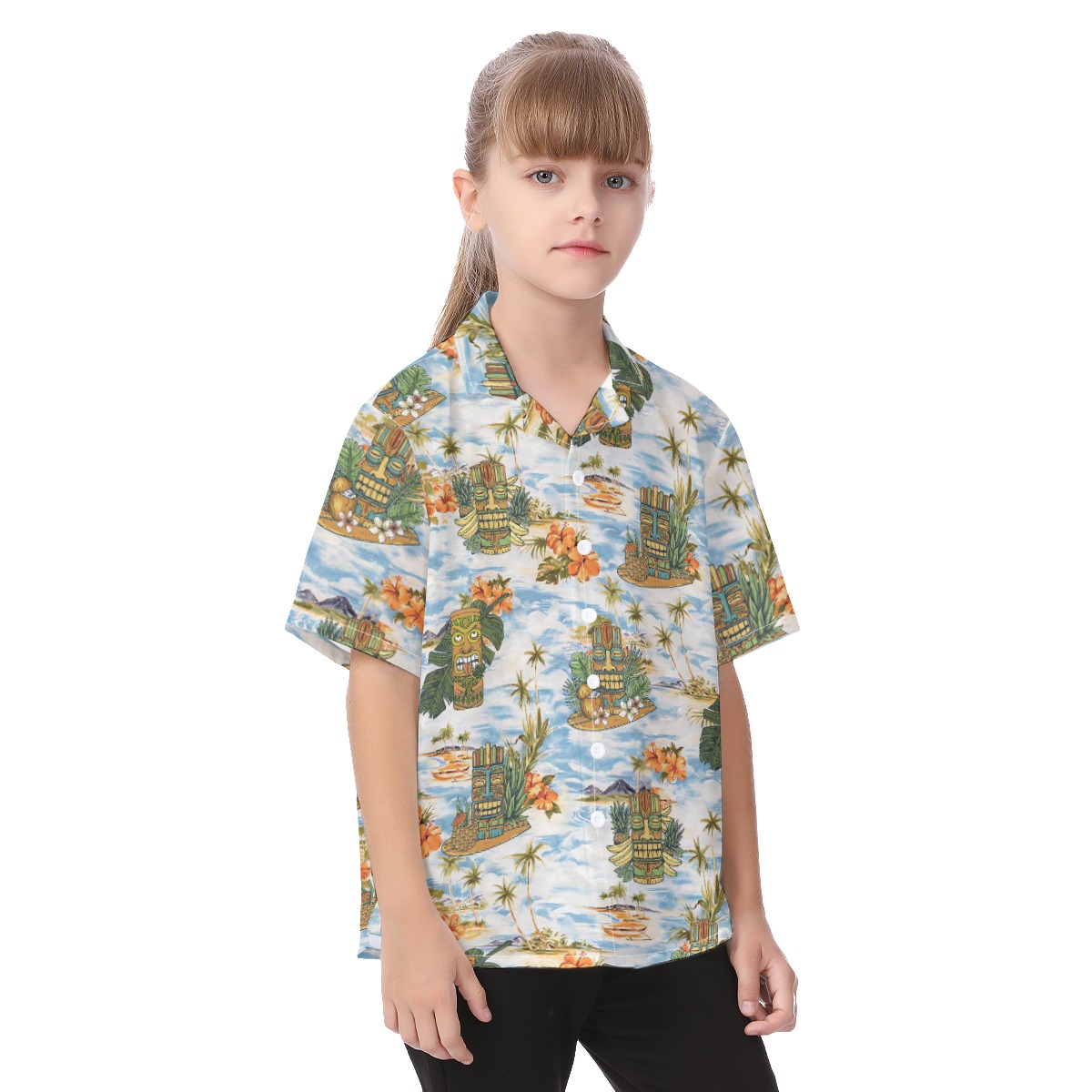 Cute Tropical Tiki Blue Aloha Shirt For Kids
