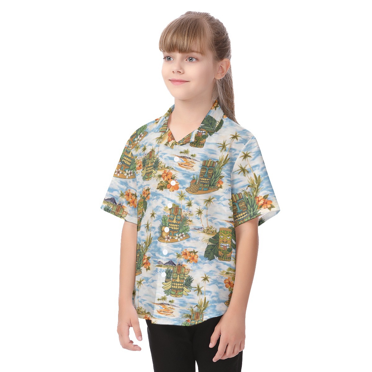Cute Tropical Tiki Blue Aloha Shirt For Kids