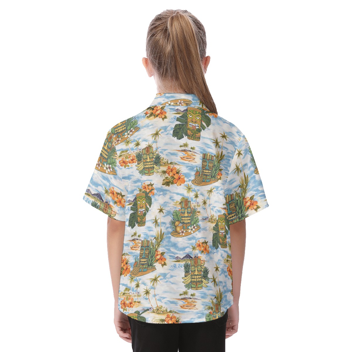 Cute Tropical Tiki Blue Aloha Shirt For Kids