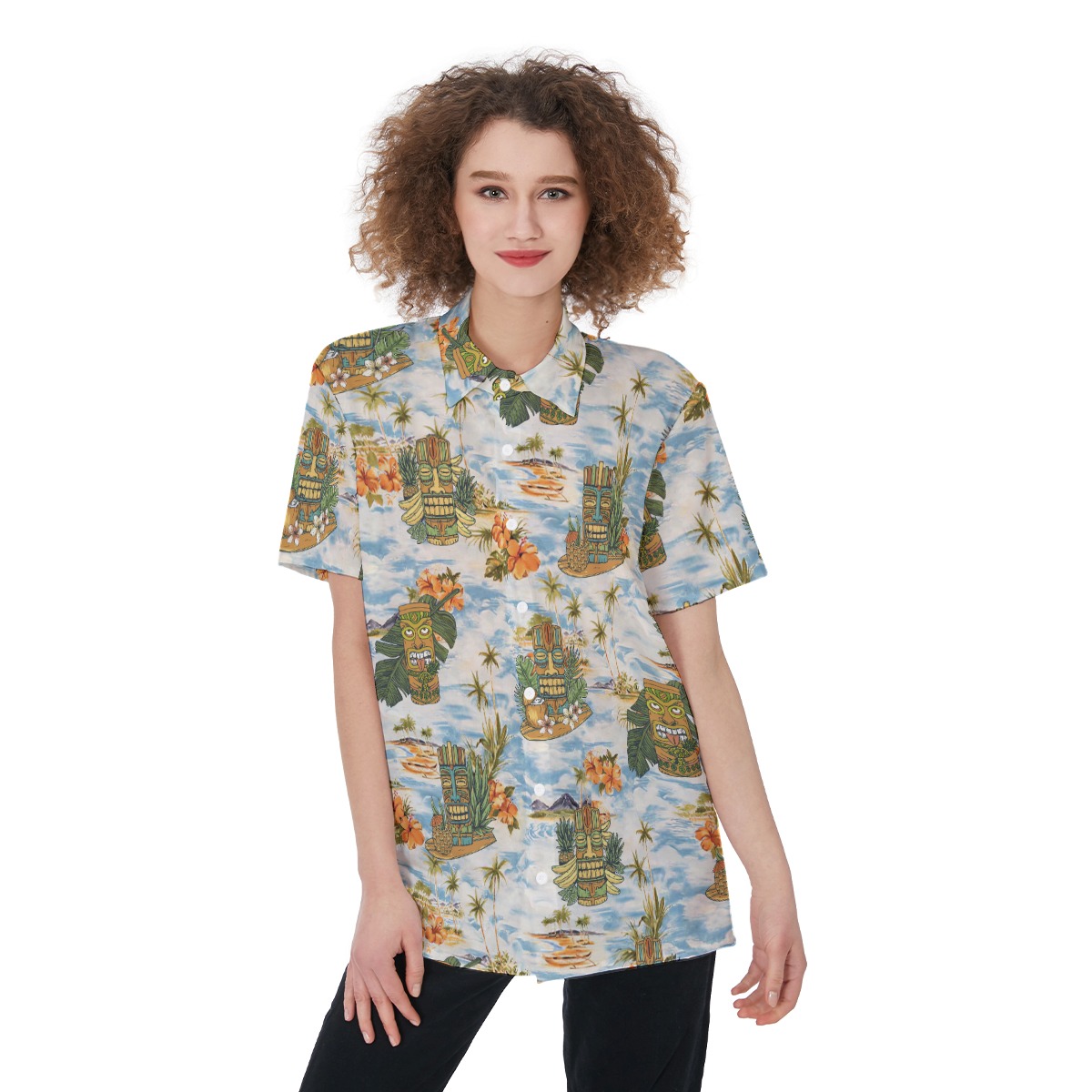 Tropical Tiki Blue Aloha Shirt For Women - variant image 1