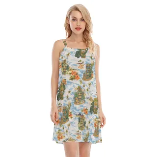 Funny Tiki Tropical Aloha Cami Dress For Summer Vacation